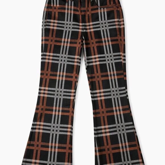 American Eagle Plaid Bootcut Flare Pants | Super High Rise | Black & Brown - Picture 3 of 4